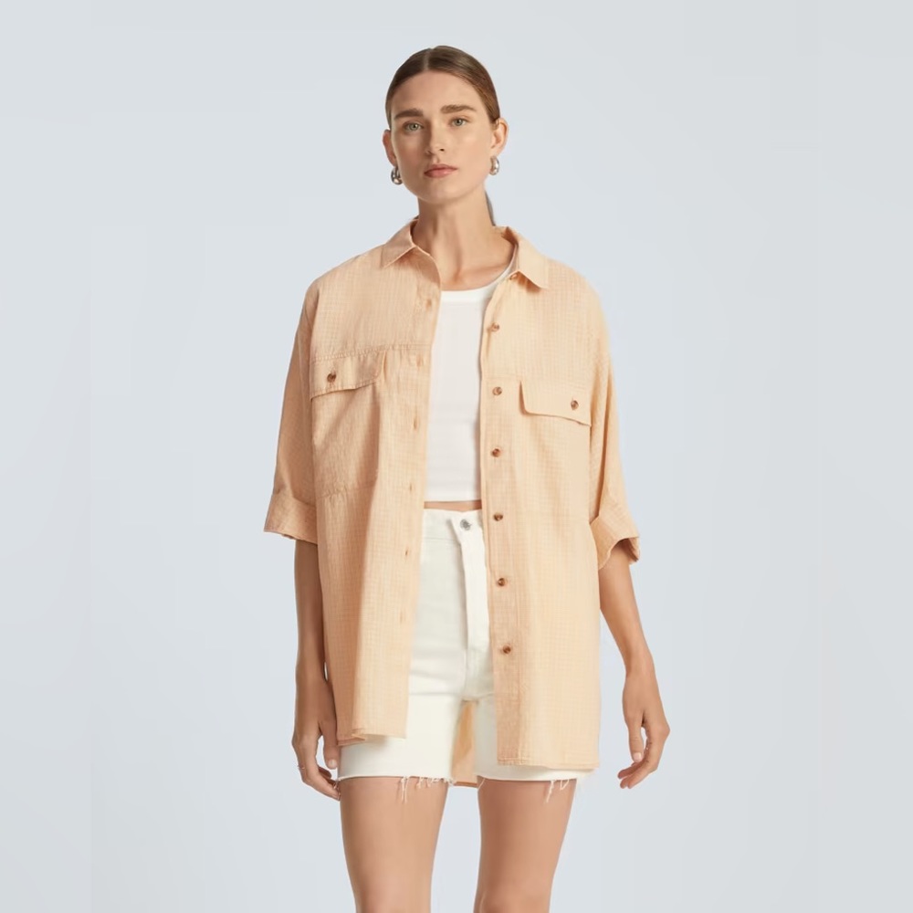 Everlane - The Cotton Tourist Shirt Oversized Button-Up (L, Orange Plaid)